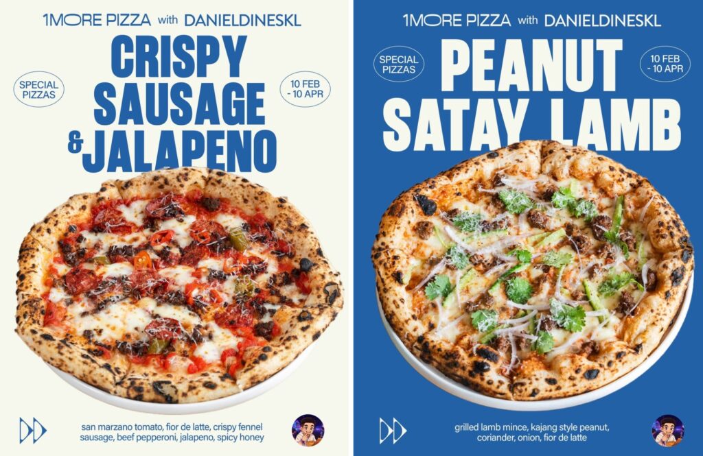 Kai Xi Hor Fun Pizza at 1More Pizza-Crispy sausage & jalapeno and peanut satay lamb 